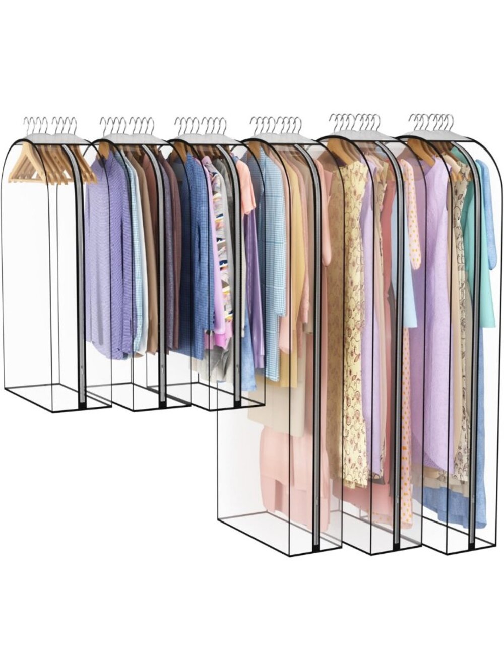 Clear Hanging Garment Bags with 10” Gusset - 6 Pack for 40” & 60” Clothes